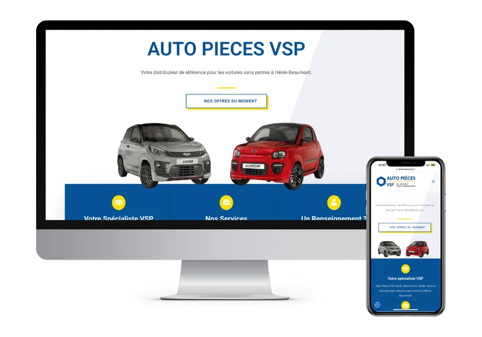 Site de Auto Pièces VSP sur ordinateur et sur téléphone