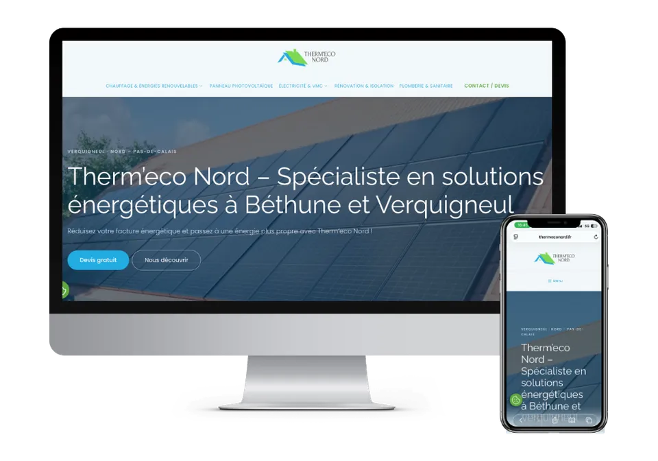 Site de Therm’Eco Nord sur ordinateur et sur téléphone