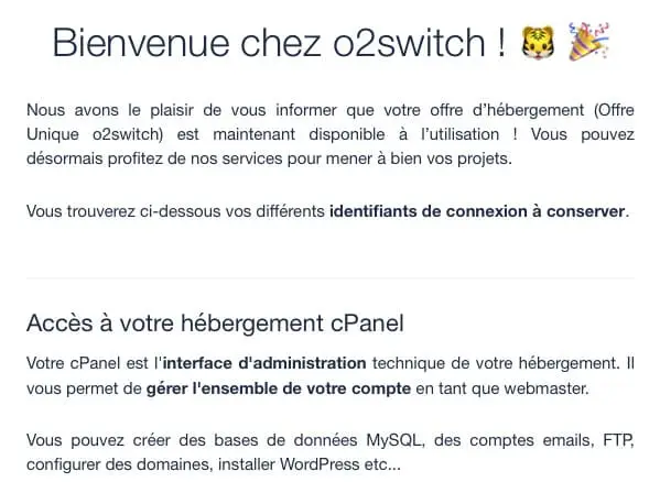 Mail o2switch bienvenue